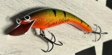 Turus Ukko Original Wobbler schwimmend, Länge: 12 cm, Farbe: Yellow Perch 031, mit roter Tauchschaufel, UV
